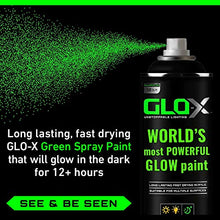 Load image into Gallery viewer, GLO-X Glow In The Dark Spray Paint (10.6oz Can) - Green Spray Paint - Powered Light &amp; Sun Activated Glow In The Dark Paint for Metal &amp; Plastic - Glow Acrylic Paint for Outdoors - Fishing Lure Paint
