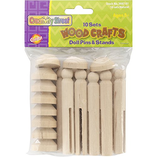 Creativity Street Woodcrafts Doll Pins & Stands (10 Pack), Natural