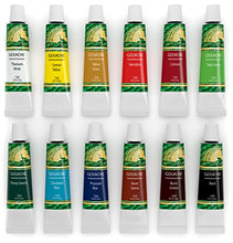 Load image into Gallery viewer, Gouache Paint Set - 12 x 12ml Tubes - Artist Quality Colors for Art on Watercolor Paper, Illustration Board, Artboard &amp; Masonite - Includes Black and White - Professional Supplies by MyArtscape™
