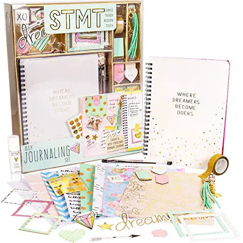 STMT DIY Journaling Set by Horizon Group USA, Personalize & Decorate Your Planner/Organizer/Diary with Stickers,Gems,Glitter Frames,Glitter Clips,Magnetic Bookmarks,Tassel Keychain & More.Pen Included