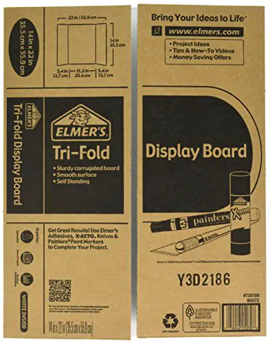 Elmer's Tri-Fold Display Board, White, 14x22 Inch
