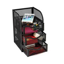 Load image into Gallery viewer, Mind Reader Mini Desk Supplies Office Supplies Organizer, 3 Drawers, 1 Top Shelf, Black
