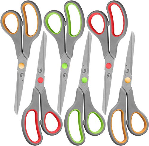 WA Portman Bulk Scissor Pack of 6 - Heavy Duty Craft Scissors Set for General Use Office Kitchen Fabric Paper and More - Bulk Office Supplies - 8.5 Inch Stainless Steel Right and Left Hand Scissors