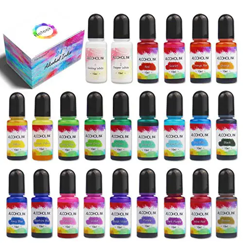 Alcohol Ink Set Resin Dye-24 Bottles Vibrant Colors Alcohol Ink for Resin, Concentrated Fast-Drying Alcohol-Based Ink Resin Pigment for Resin,Petri,Ceramic,Yupo,Fluid Art Painting,Tumbler (0.35oz×24)
