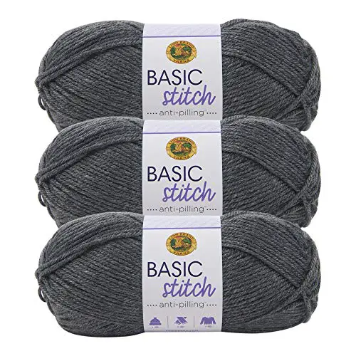 (3 Pack) Lion Brand Yarn 202-403 Basic Stitch Anti Pilling Yarn, Charcoal Heather