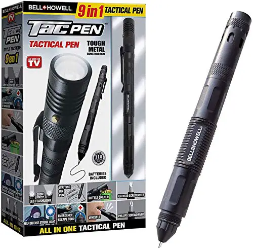 TACPEN DELUXE with Brighter Flashlight by Bell+Howell 9-in-1 Aluminum Casing, 7” Military-grade Technical Pen, Escape Tool, with Whistle, Bottle Opener, Screwdriver and Replaceable Ink As Seen On TV