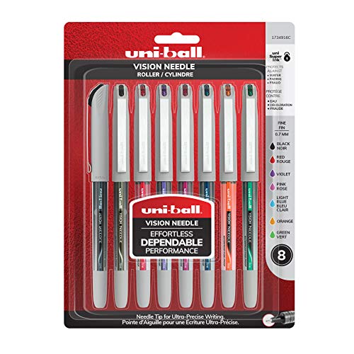 uni-ball Vision Needle Rollerball Pens, Fine Point (0.7mm), Assorted Colors, 8 Count - 1734916