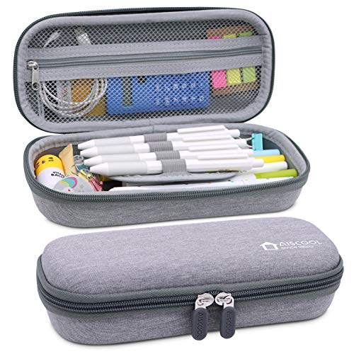 Aiscool Hard Pen Pencil Case Pouch Holder Bag Big Capacity Stationery Box for School Supplies Office Stuff (Gray)