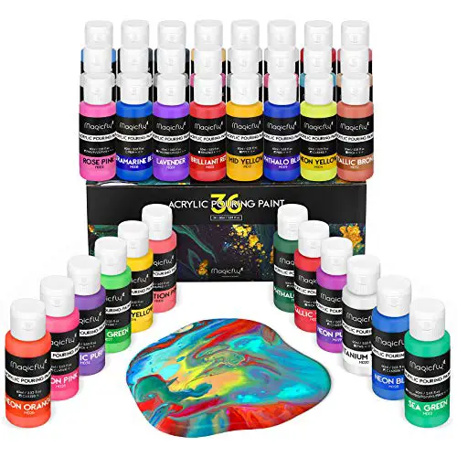 Magicfly 36 Colors Acrylic Pouring Paint (60ml/2oz Bottles), Pre-Mixed High Flow Liquid Acrylic Paint with 5 White Paint for Canvas, Wood, Stone, Glass, Ideal for Artwork, DIY Projects