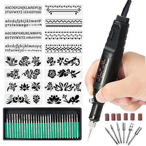 AxPower Electric Micro Engraver Pen Mini DIY Vibro Engraving Tool Kit for Glass Ceramic Plastic Wood Jewelry with Scriber Etcher 30 Bits and 6 Polishing Head and 16 Stencils