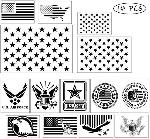 14 pcs American Flag Stencil Templates & Star Stencil & Navy Stencil for  Painting on Wood Crafts Fabric/Airbrush/Reusable Stencil/DIY Drawing  Painting