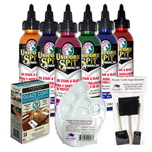 Load image into Gallery viewer, Unicorn SPiT Gel Stain &amp; Glaze Paint in One Bundle with Famowood Glaze Coat Kit, and Purple Turtle Products Accessory Kit (Sparkle Spit All 6, 4 oz)
