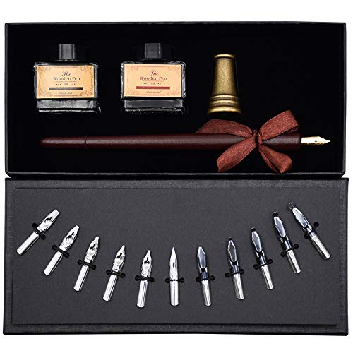AIVN Calligraphy Set with Calligraphy Pen, 2 Color Inks, 12 Nibs and Pen Holder