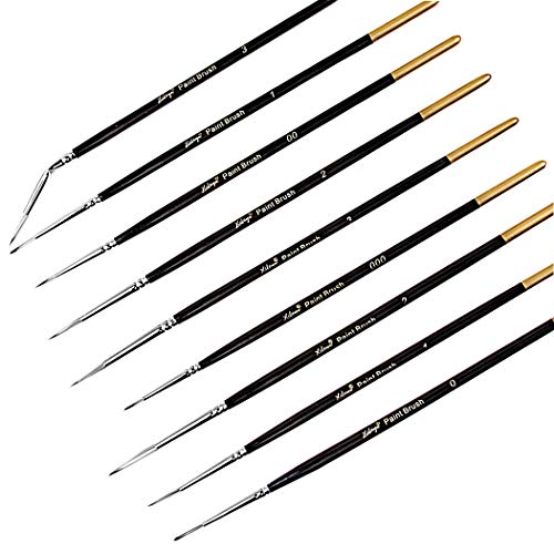 Xileyw Fine Enamel Detail Brushes Set - 9 Pieces Miniature Paint Brushes for Detailing Art Painting - Acrylic, Watercolor, Painting Models, Airplane Kits,Tempera, Face Painting, Nail Art Painting,