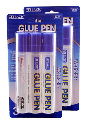 Bazic Products Glue Pens, 1.7 fl oz (5ml) per Pen, Ideal for Paper - Photos - Fabric - School Projects and More, Washable - Refillable (6-Pack)