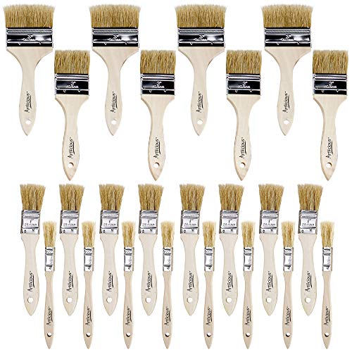 Artlicious - Pure Hog Bristle Chip Paint Brushes Super Pack (Assorted Sizes - 24 Pack)