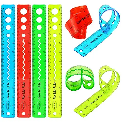 AIEX 8 Packs 4 Colors Flexible Ruler 12 Inch Soft Plastic Ruler Clear Straight Ruler with Inches and Metric for Workshop Office School Home Supplies