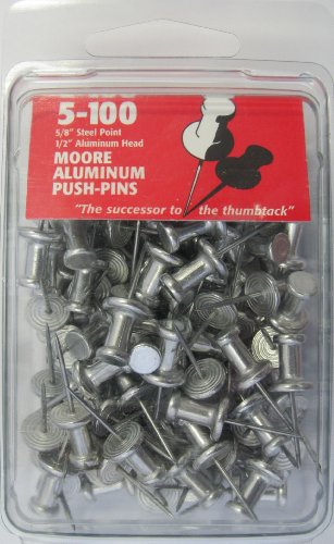 Moore Push-Pin 5-100 Aluminum Push Pins, 100 per Box