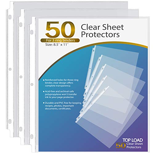 Ktrio Sheet Protectors 8.5 x 11 Inches Clear Page Protectors for 3 Ring Binder, Plastic Sleeves for Binders, Top Loading Paper Protector Letter Size, 50 Pack