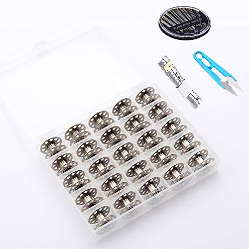 Lyplus Bobbins, 25 Pcs Sewing Machine Bobbins, Embroidery Metal Bobbins with Case Fit for Brother, Singer, Janome and More, Sewing Machine Replacement Accessories