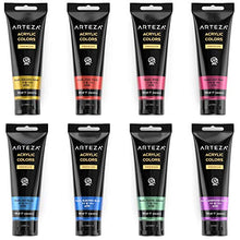 Load image into Gallery viewer, Arteza Metallic Acrylic Paint, Set of 8 Jewel Tones Colors in 4.06oz Tubes, Rich Pigments, Non Fading, Non Toxic Paints for Artists, Hobby Painters &amp; Kids, Ideal for Canvas Painting &amp; Crafts
