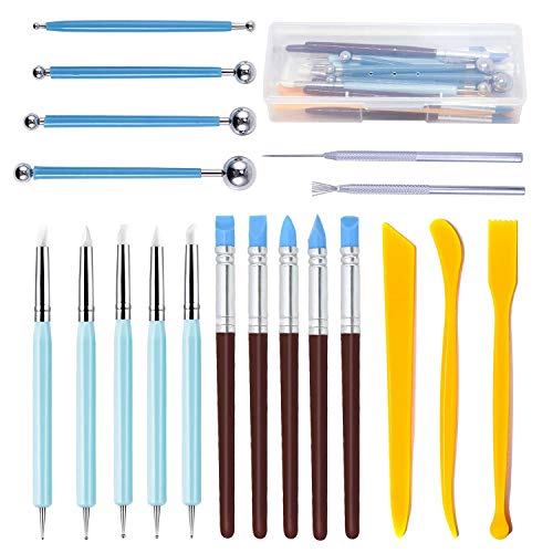 Polymer Clay Tools,Augernis 19PCS Modeling Clay Sculpting Tools with Plastic Case for Kid's After School Pottery Sculpture Classes,Cake Fondant Decoration,Clay,Ceramics Artwork & Holiday Crafts