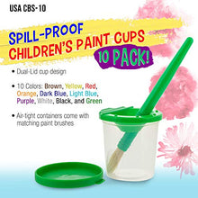 Load image into Gallery viewer, U.S. Art Supply 10 Piece Children&#39;s No Spill Paint Cups with Colored Lids and 10 Piece Large Round Brush Set with Plastic Handles
