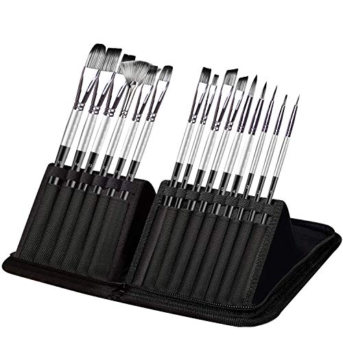 Adkwse Paint Brush Set,15 Pcs Artist Paintbrushes for Acrylic Oil Watercolor Canvas Gouache Body Face Easter Halloween Pumpkin Rock Painting Brushes Includes Pop-up Carrying Case