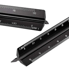 Load image into Gallery viewer, 6 Pieces Aluminum Triangular Architect Scale Ruler Set, 2 Pieces 12 Inch Aluminum Scale Ruler with 4 Pieces Aluminum Triangle Ruler Square Set for Students, Draftsman and Engineers, Metric (Black)
