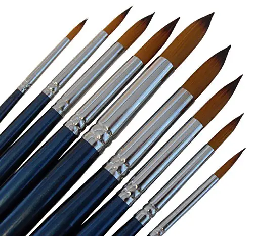 Artist Round Paint Brushes - Professional Quality Golden Nylon, Long Handle, Round Paint Brush Set - Ideal for Watercolor Painting and Equally Useful for Acrylic Painting, Gouache and Oil Painting.
