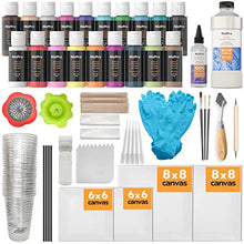Load image into Gallery viewer, Nicpro Acrylic Pouring Kit, Artist Starter Supplies Including 19 Colors Acrylic Paints,Pouring Medium, Silicone Oil, Canvases, Gloves, Strainers, Brushes, Mixing Stick for Flow DIY Painting
