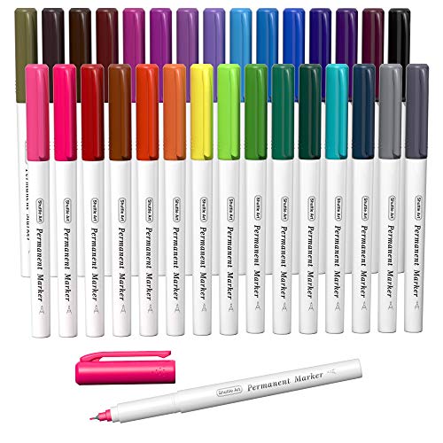 Permanent Marker, 30 Colors Ultra Fine Point, Assorted Colors, Works on Plastic,Wood,Stone,Metal and Glass for Kids Adult Coloring Doodling Marking by Shuttle Art
