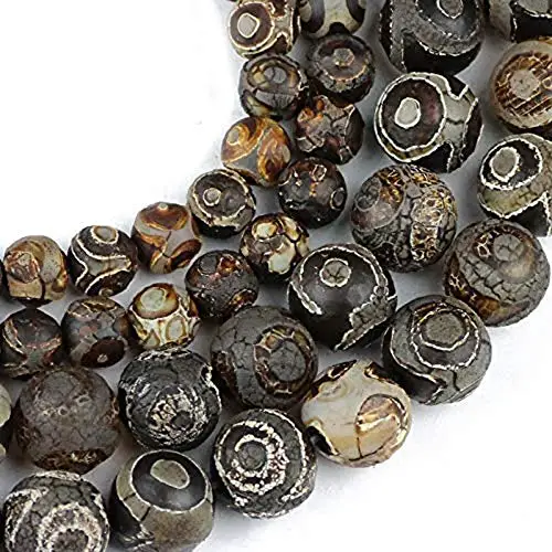 China Tibetan Dzi Eyes Beads Natural Brown Agate Stone Religion Round Loose Bead 8/10/12MM Beads for Jewelry Making Bracelet DIY(Multi-Color,8)