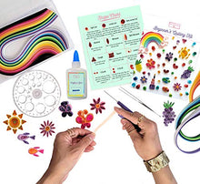 Load image into Gallery viewer, MY CREATIVE CAMP Beginner&#39;s Quilling Kit - DIY Craft Kit for Kids and Adults - 10 Projects with Easy Instructions, Storage Box, Glitter, Tools, Paper Strips, Shape Chart, Reference Guide, Accessories
