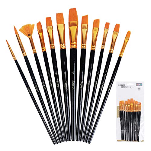 Snoya Acrylic Paint Brushes Set 12 Pcs Nylon Hair Professional Paint Brushes Artist for Kids and Adults to Create Art Acrylic Oil Watercolor, Body Face Painting Kits