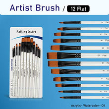 Load image into Gallery viewer, Falling in Art Paint Brushes Set, 12 PCS Nylon Professional Flat Paint Brushes for Watercolor, Oil Painting, Acrylic, Face Body Nail Art, Crafts, Rock Painting
