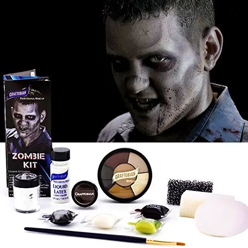Graftobian Zombie Makeup Kit - Complete 13 piece Halloween Kit with Full Color Instructions