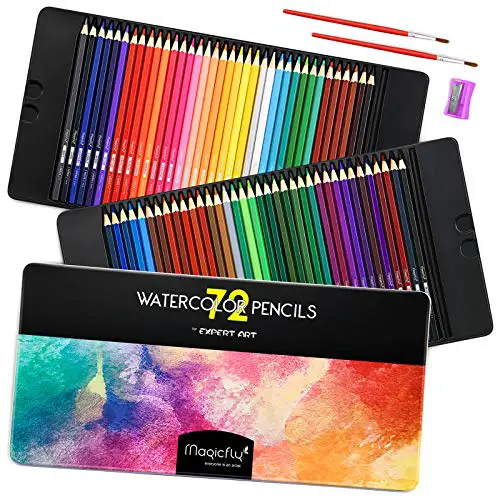 Magicfly Watercolor Pencils Set, 72 Professional Colored Pencils Set Premier Soft Lead with 2 Brushes & Pencil Sharpener, Drawing Supplies for Adult Kids, Art Sketching Supplies for Coloring Books