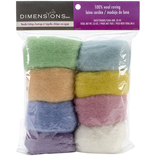 Dimensions Needlecrafts Natural Pastel Wool Roving for Needle Felting, 8 pack, 80g