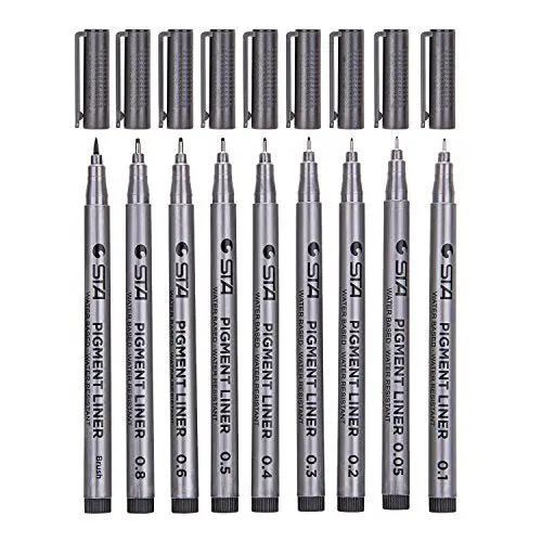 Looneng Technical Fineliner Pens, 9 Assorted Nib Size Permanent Manga Comic Sketch Drawing Pen (Black Ink)