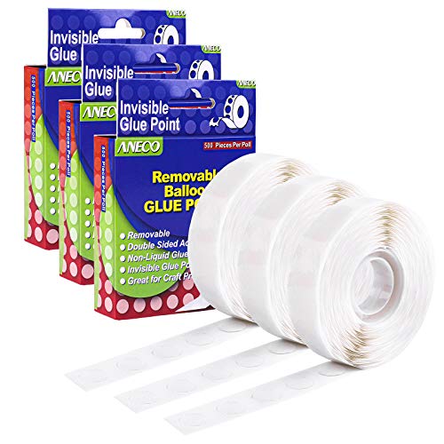 Aneco 1500 Pieces Clear Balloon Glue Points Removable Adhesive Dots Double Sided Glue Points Stickers Non Trace Adhesive Glue Tape for Craft Supplies Decoration, 500 Pieces Per Roll