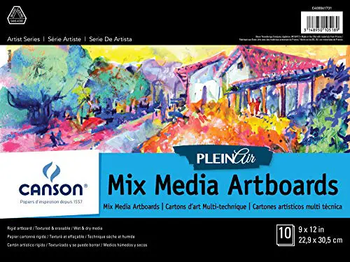 Canson Plein Air Mix Media Art Board Pad for Watercolor, Acrylic, Pens and Pencils, 9 x 12 Inch, Set of 10 Boards