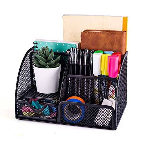 MDHAND Office Desk Organizer and Accessories, Mesh Desk Organizer with 6 Compartments + Drawer