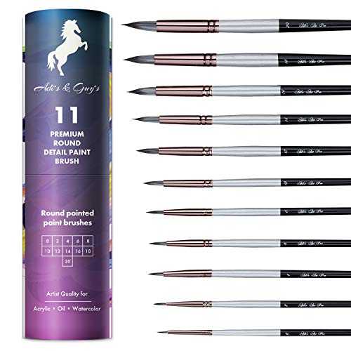Round Watercolor Brushes Variety Set of 11 Water Color Brushes - Artist Quality for Watercolor Paints, Acrylic, Inks, Gouache, Oil and Tempera by Adi's&Guy's