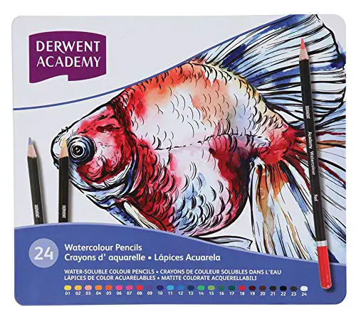 Derwent Academy Watercolor Pencils, 3.3mm Core, Metal Tin, 24 Count (2301942)