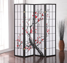Load image into Gallery viewer, Roundhill Furniture Black Japanese 4-Panel Screen Room Divider, Plum Blossom
