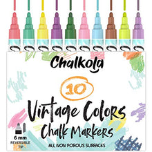 Load image into Gallery viewer, Liquid Chalk Markers for Chalkboard, Blackboards, Window, Bistro (10 Vintage Colors) - Bold Dry Erase Marker Pens | 6mm Reversible Bold &amp; Chisel Nib
