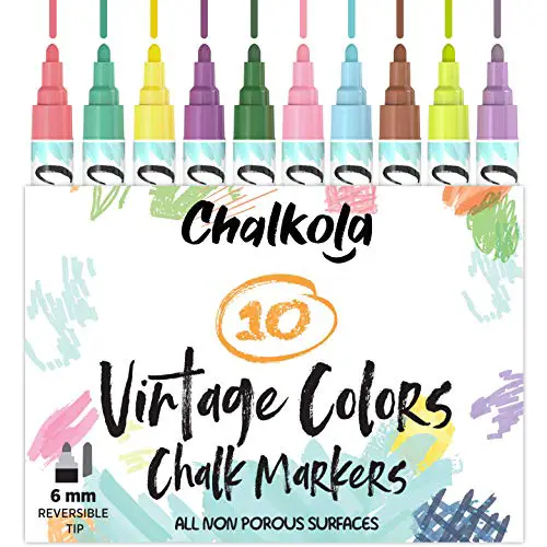 Liquid Chalk Markers for Chalkboard, Blackboards, Window, Bistro (10 Vintage Colors) - Bold Dry Erase Marker Pens | 6mm Reversible Bold & Chisel Nib