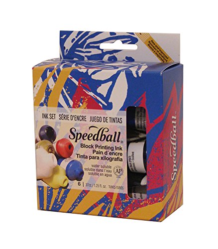 Speedball Water-Soluble Block Printing Ink Starter Set, 6 Bold Colors with Satiny Finish, 1.25-Ounce Tubes