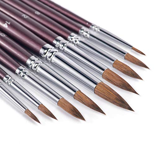 Sable Watercolor Brushes, Fuumuui 9pcs Detail to Thick Round Pointed Paint Brushes Kolinsky Superior Sable Hair Artist Brushes Perfect for Watercolor Gouache Acrylic Ink Painting